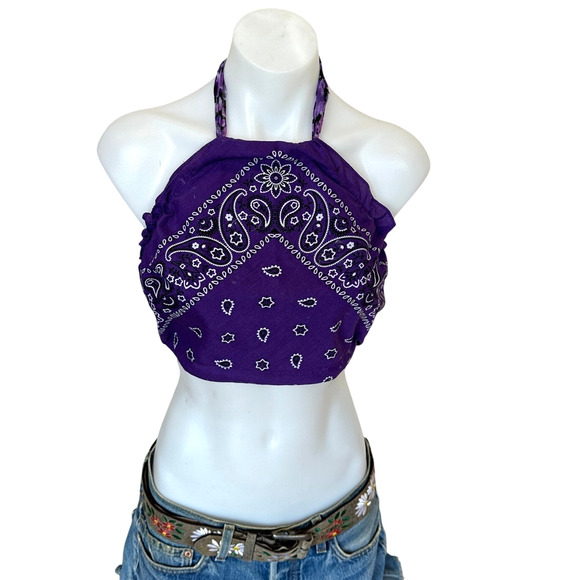 Purple Bandana Halter Top Cropped One Size Bralette Western Unique CheekyMontana - Picture 1 of 4
